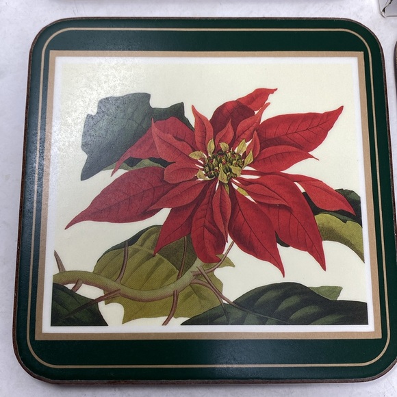 Pimpernel 6 Pc. Poinsettia Botanical Print Cork Coaster Set - made in England - Picture 4 of 9